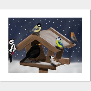 Birds at the Feeder Illustration Posters and Art